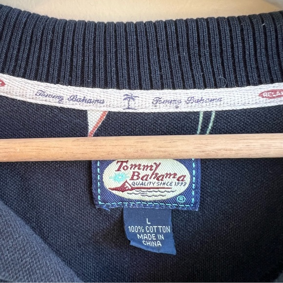 TOMMY BAHAMA vintage men’s black polo shirt size Large 100% cotton floral - Picture 4 of 5